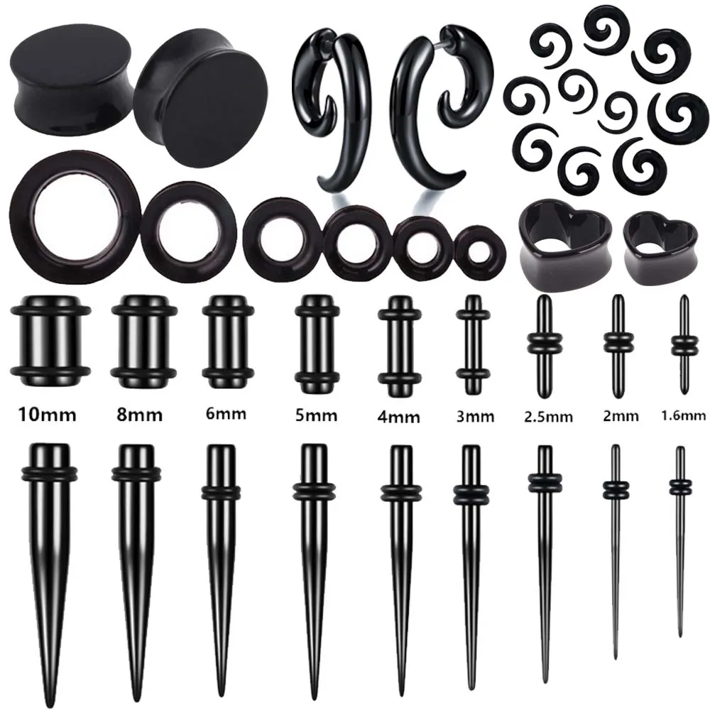 Черные акриловые ушные конусы 30 шт./лот с силиконовой заглушкой туннели для ушей