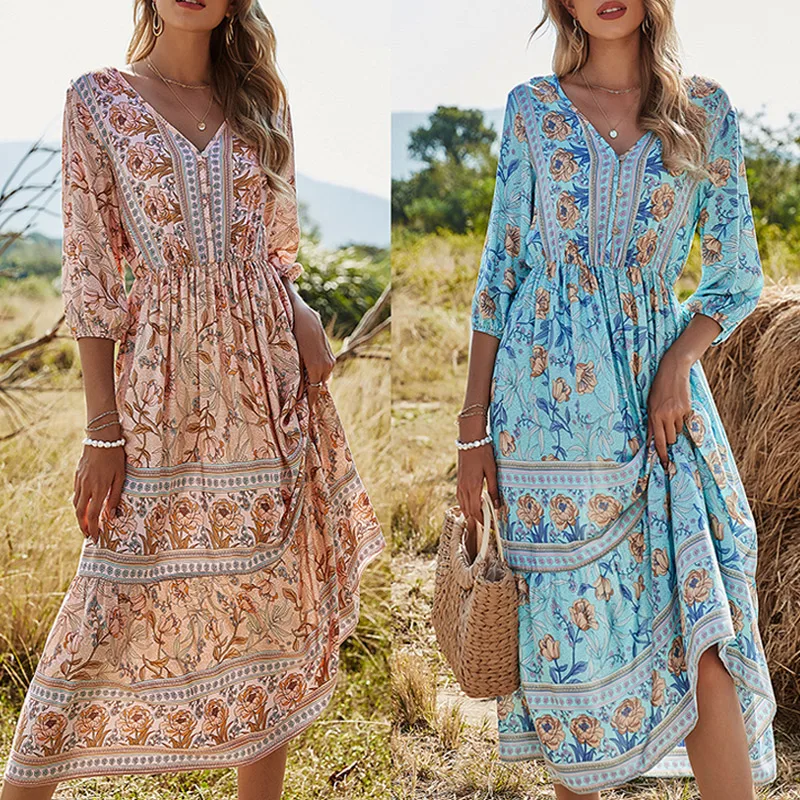 

Целл & Dincht Vestido Цветочный принт в богемном стиле пикантные женские сандалии в богемском стиле Лето 2021 длинное платье с высокой талией для жен...