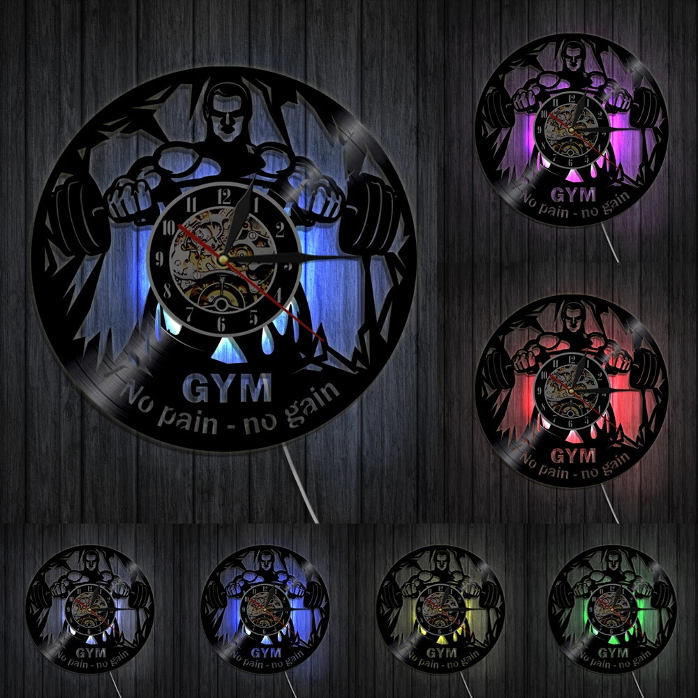 Настенные часы без боли усиления виниловые для фитнеса тяжелой атлетики мужчин