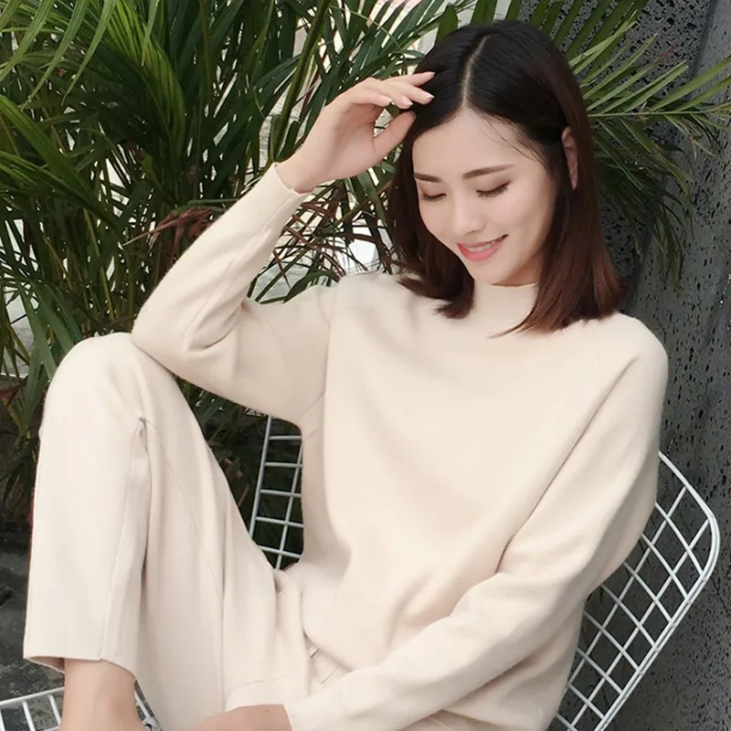 2018 зимний хлопковый кашемировый костюм из двух предметов однотонные женские