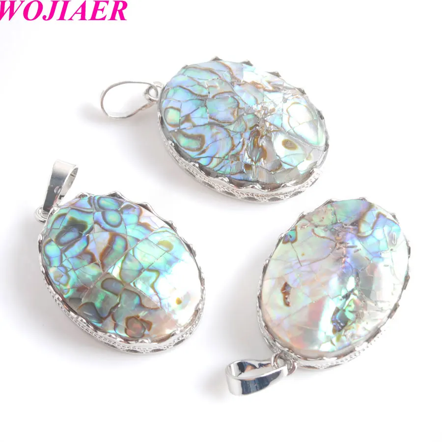 

WOJIAER Natural Abalone Shell Pendants Necklaces 27x20mm Oval Bead Men Women Trendy Healing Jewelry PW9033