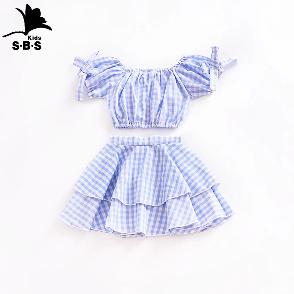 Новое поступление 2019 летняя синяя клетчатая рубашка с бантом и пышными рукавами