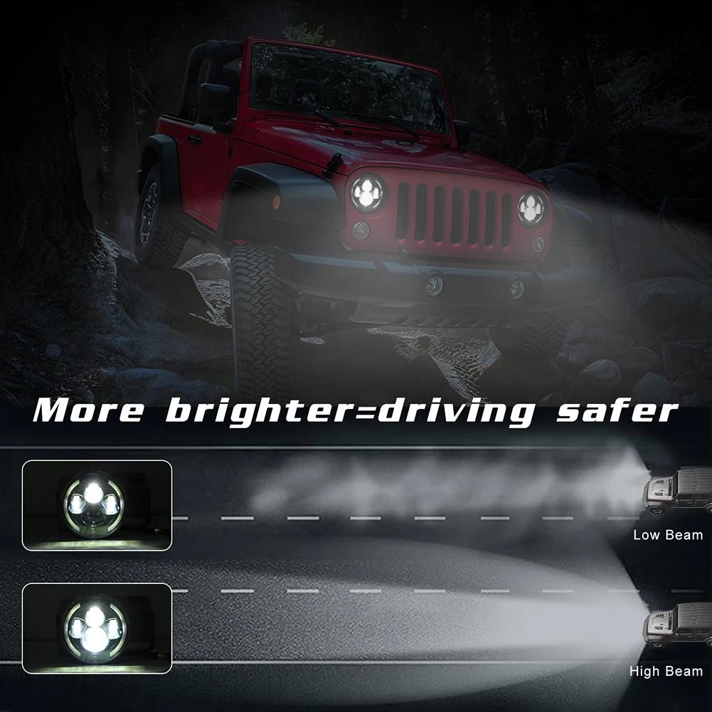 

200W 7 inches LED Headlights Halo Angle Eye Hi/Lo Beam DRL for Jeep Wrangler