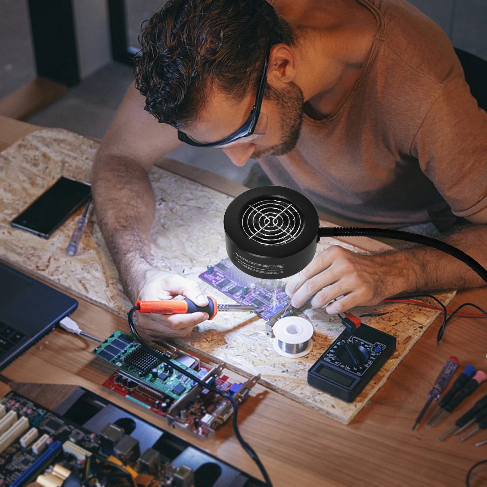 

NEWACALOX Solder Smoke Absorber Remover Carbon Filter Quiet Exhaust Fan with LED Light DIY Working Fan for Soldering Station