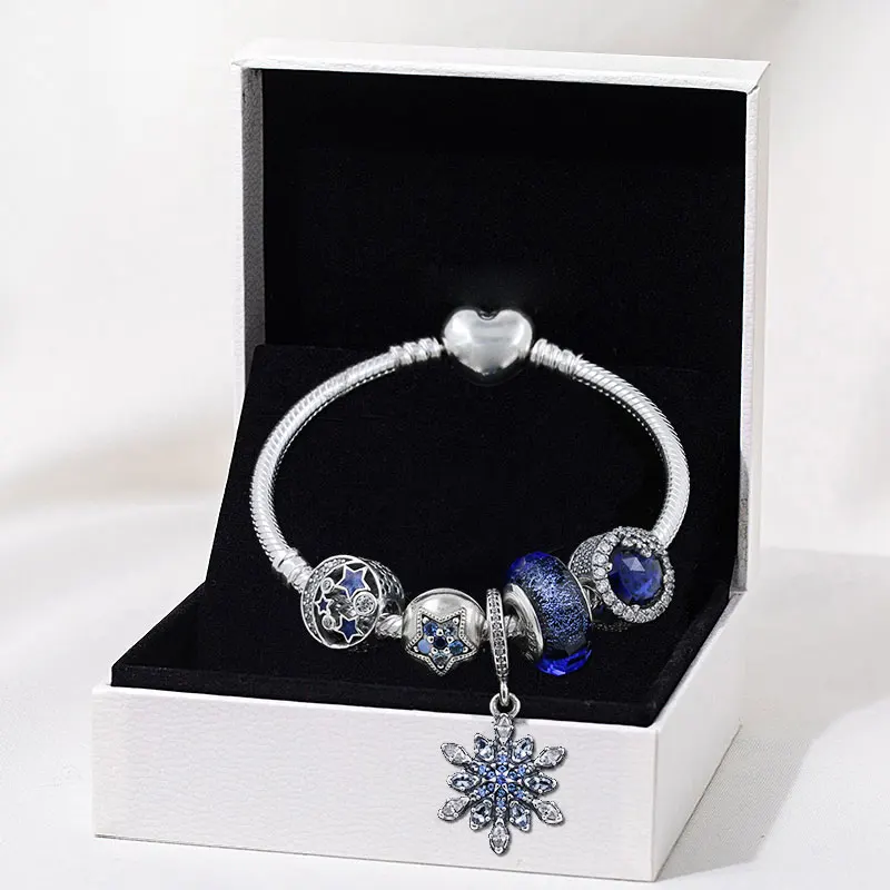 

Finished Complete 925 Sterling Silver Bracelet with Charms For Women Fit European Pandora Charm Beads Jewelry-Winter Night Sky