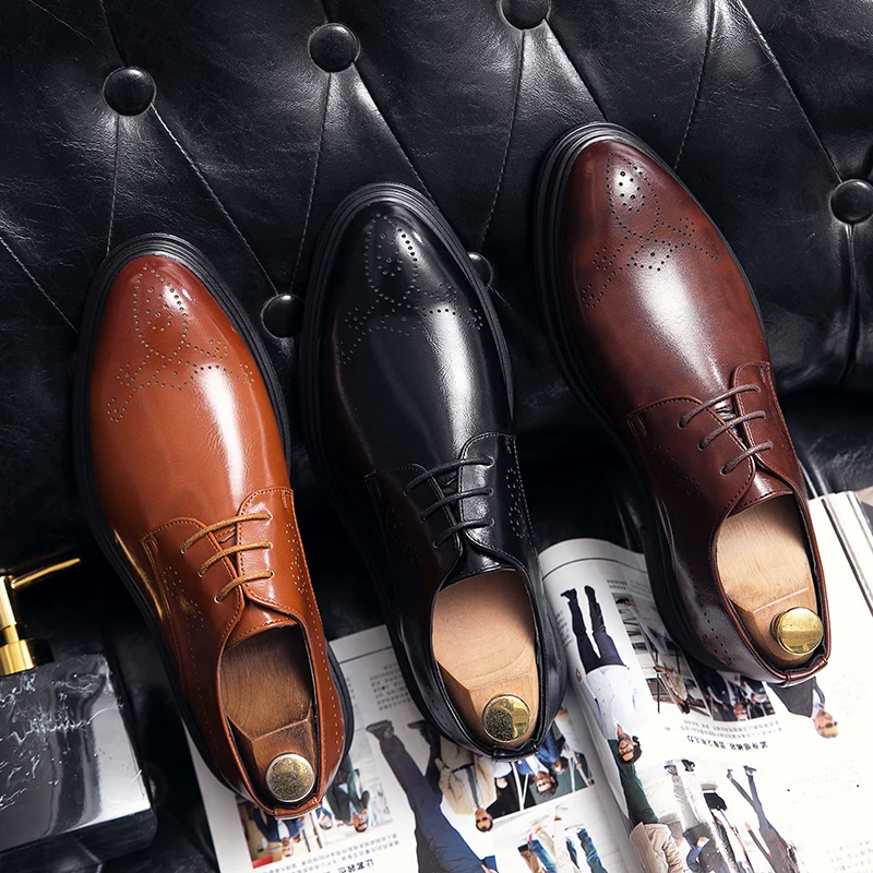 

Men's Oxford Shoes Business Real Cow Leather Classic Luxury Black Lace Up Pointy Italian Style Party Wedding Dress Shoes for Men