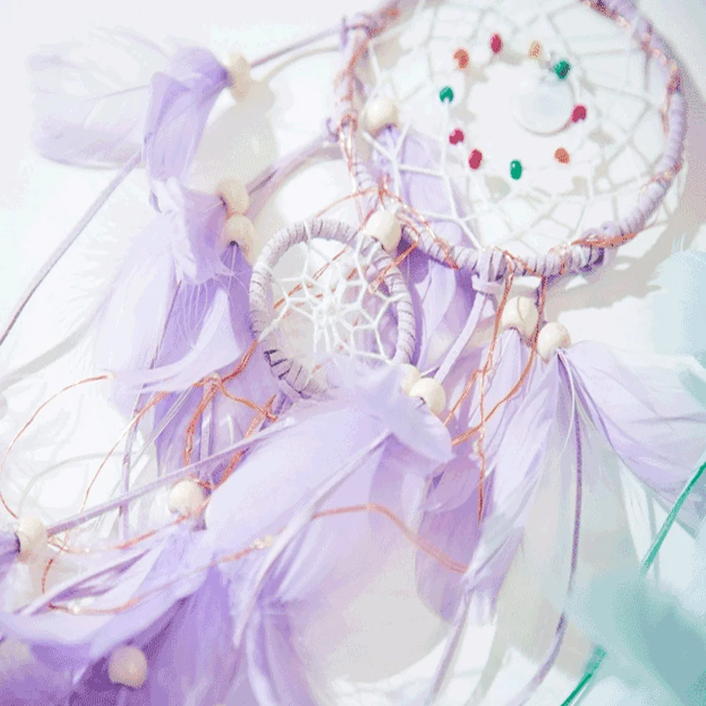 HOT DIY Feather Crafts Handmade LED Light Decorative Dream Catcher Warm Girls Lace Wall Hanging Room Bell | Дом и сад