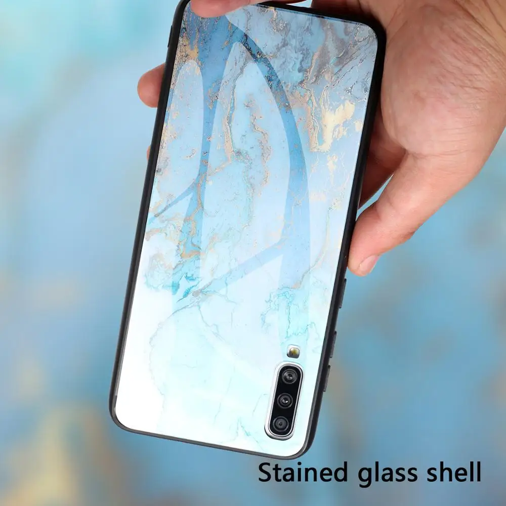 phone Case For Samsung Galaxy A70 Marble Tempered Glass Back Cover for A50 A30 A20 A10 A6 A8 A9 A7 plus 2018 |