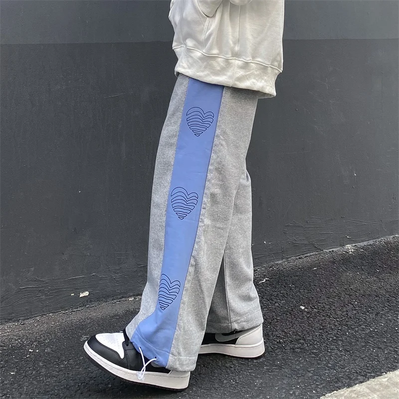 

Spring and Autumn Korean Harajuku Style Love Heart Straight Wide Leg Pants Loose Black Casual Pants