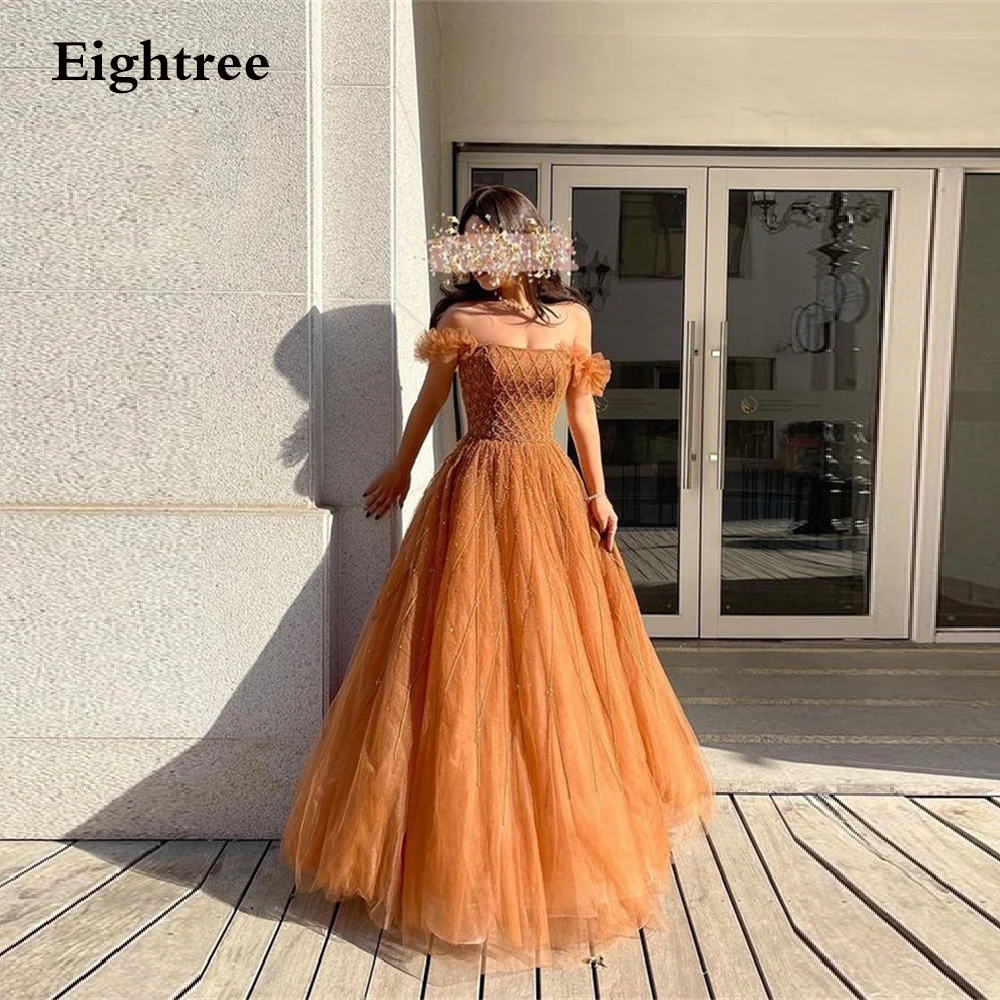 

Eightree Sparkly Dusty Orange Prom Dress A Line Sequines Long Formal Evening Gowns Sleeveless Bling Formal Women Party Dresses