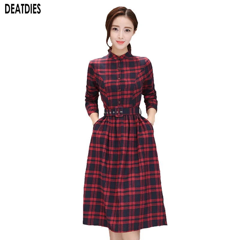 Женское платье элегантное женское клетчатое прямое с длинным рукавом осенне