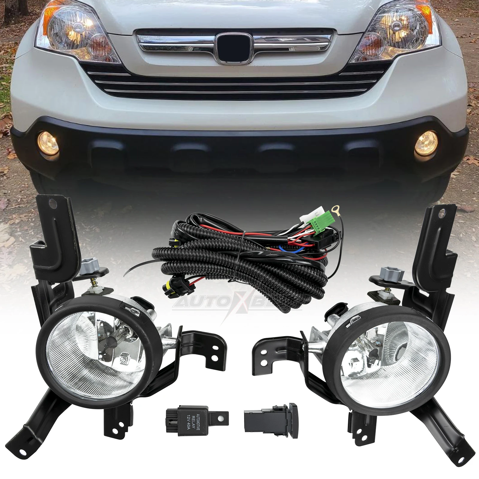 Fog Lights Clear Lens Bumper Lamps Kit Accessories For Honda CRV CR-V 2007 2008 2009 HO2591103/ 33901-SWA-003/ 08V31SWA1M002