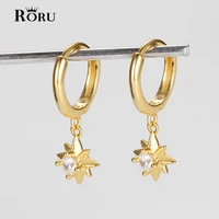 star hoop earrings real solid sterling silver 925 gold for women luxury zircon circle round earring fashion ear rings jewelry