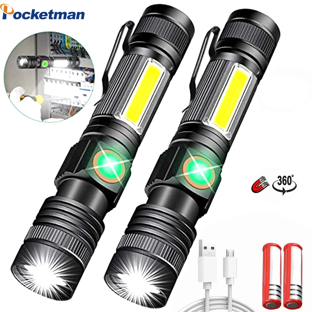 12000LM светодиодный фонарик USB Перезаряжаемые супер яркий Магнитный фонарь с Cob