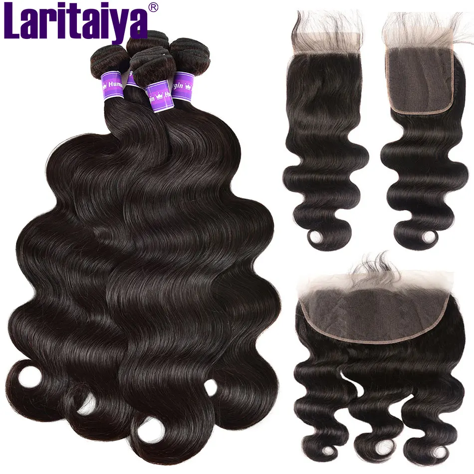 Laritaiya Indian Body Wave Bundles With Frontal 100% Human Hair Body Wave Bundles With Closure Lace Frontal With Bundles