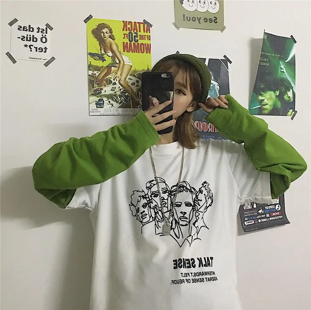 Женские толстовки в японском стиле Харадзюку Ulzzang с буквенным принтом Ретро