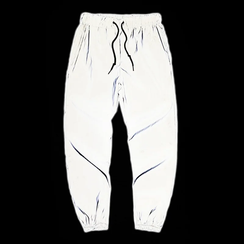

INS 2020 New Spring Men's and Women's Reflective Trousers Jogging Basketball Sports Hip-hop Belted Tie Belted Waist Harem Pants