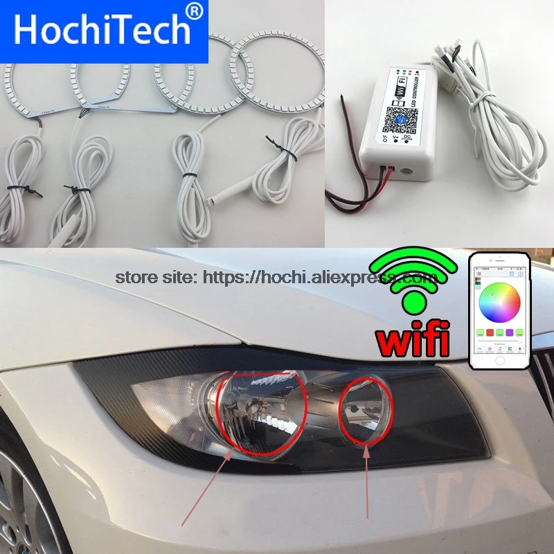 Комплект разноцветных галогенных колец HochiTech RGB для BMW 3 серии E90 05-08 галогенные