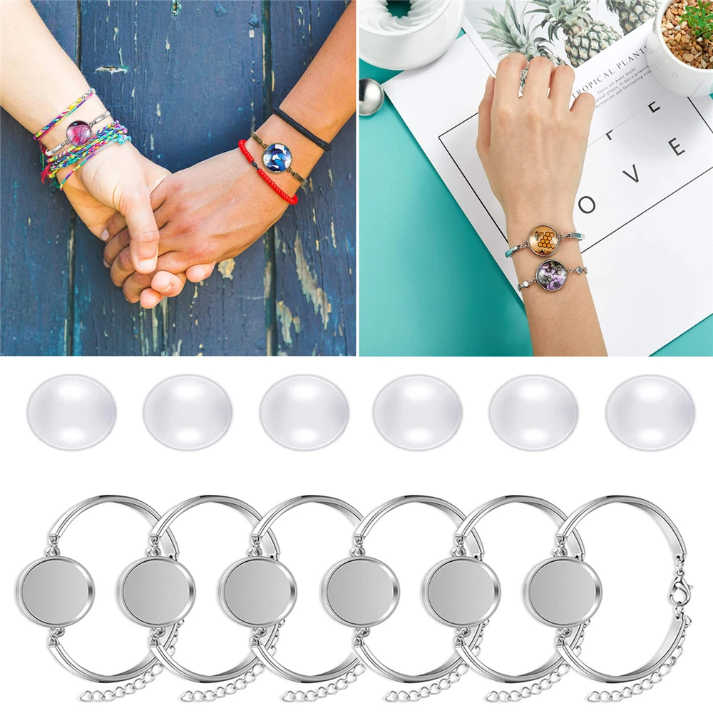 

Adjustable Alloy Bracelet Chain Settings Bezel Bracelet Chains with Round Glass Cabochons for Bracelet Jewelry Making DIY Crafts
