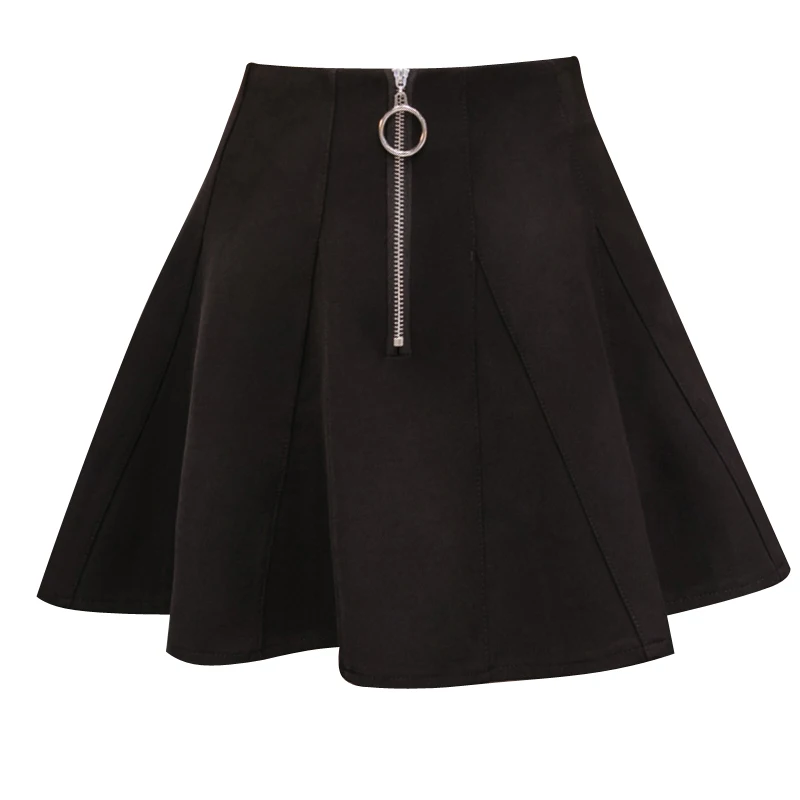 

Women Pleated Mini Skirt Summer Zipper Solid Color High Waist A Line Saia Female Korean Fashion Black Skirts 2020