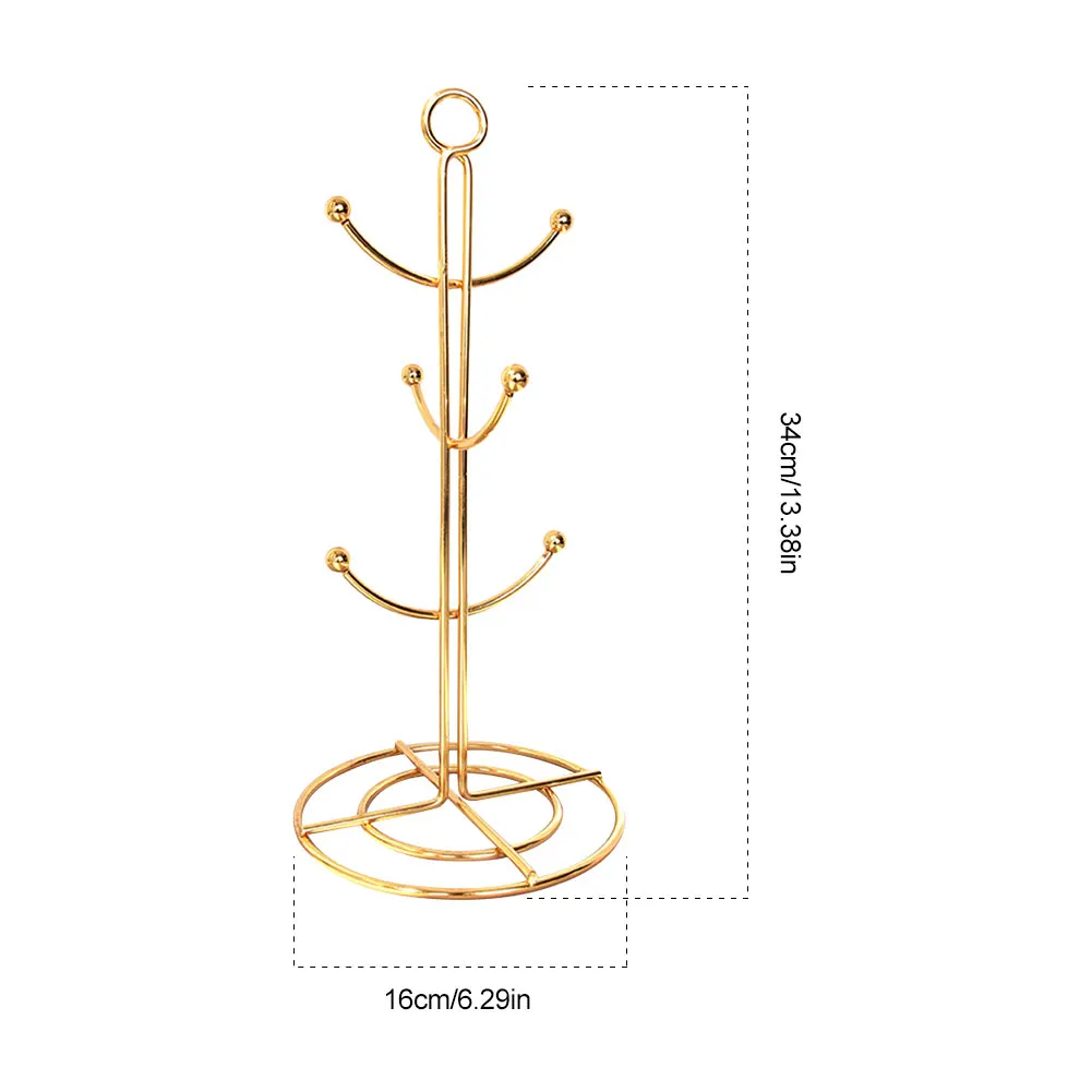 

Kitchen Cup Holder Golden Mug Storage Rack Coffee Tea Cup Storage Shelf Drain DIY Assembly Hanging Display Rack Home Decor