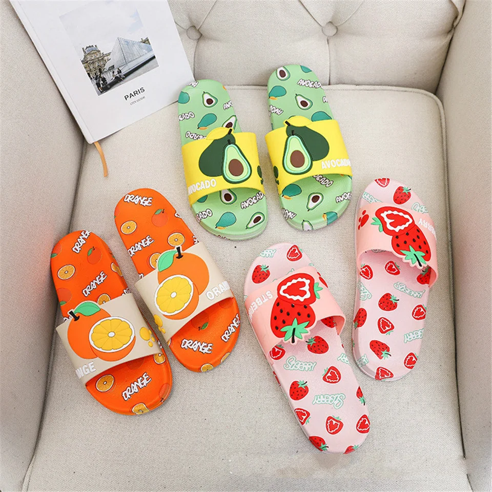 

Summer New Cartoon Fruit Women Girls Cute Home Indoor Thick Platform Slippers Rubber Outdoor Beach Swimming Wading Flip Flops