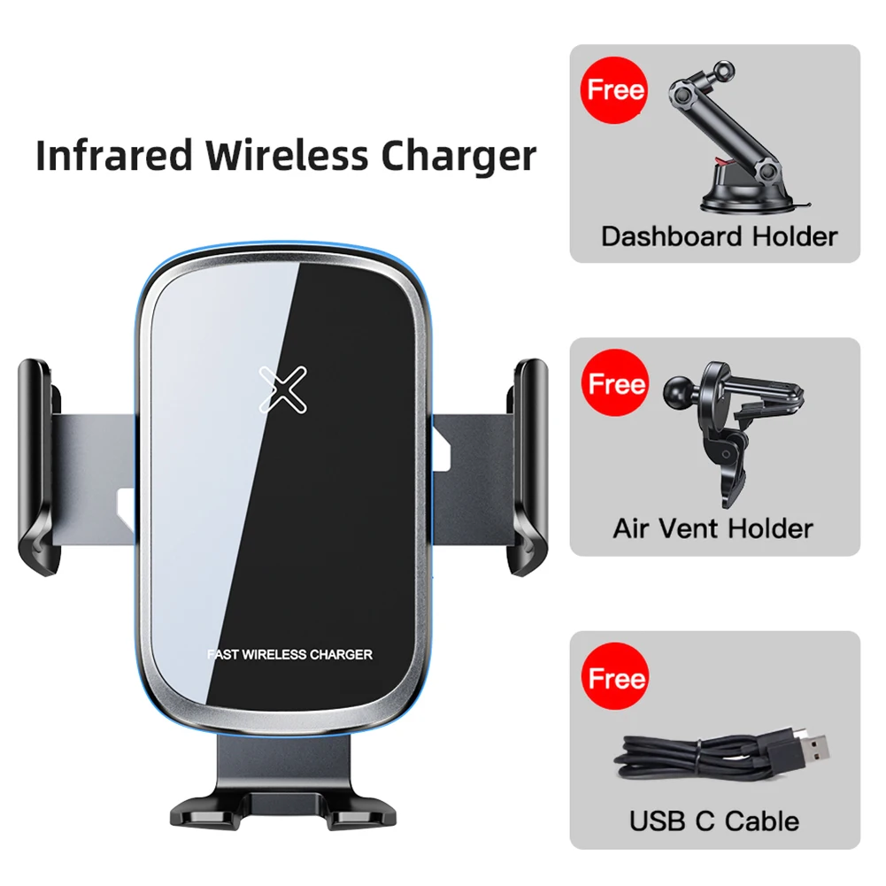 

Essager 15W Qi Car Wireless Charger Stand Support Automatic Clamping Smart Induction Air Vent Phone Mount Holder
