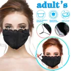Женская кружевная Регулируемая двухслойная дышащая маска черного цвета с цветочной вышивкой-зимняя двухслойная хлопковая Пылезащитная маска