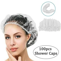 100pcslot disposable shower caps clear hair salon shower caps waterproof elastic shower hat bath bonnet beauty accessories