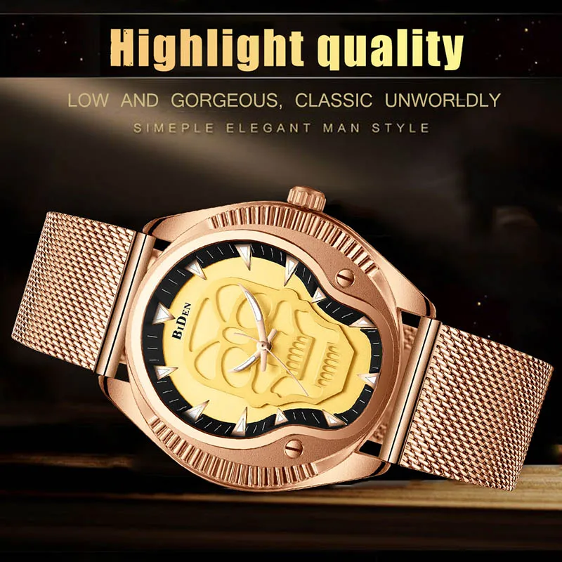 Часы наручные мужские кварцевые брендовые Роскошные креативные с черепом из