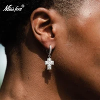 missfox unisex gold plated earrings 18k ice hip hop cross earring for women men high quality stainless steel jewelry christmas