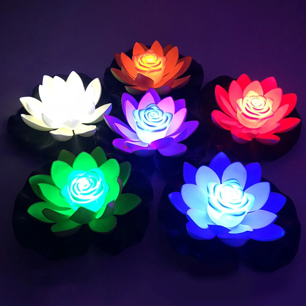 

LED Waterproof Floating Lotus Light Artificial Lily Flower Night Lamp Pond Pool Garden Fish Tank Water for Home Garden Wedding