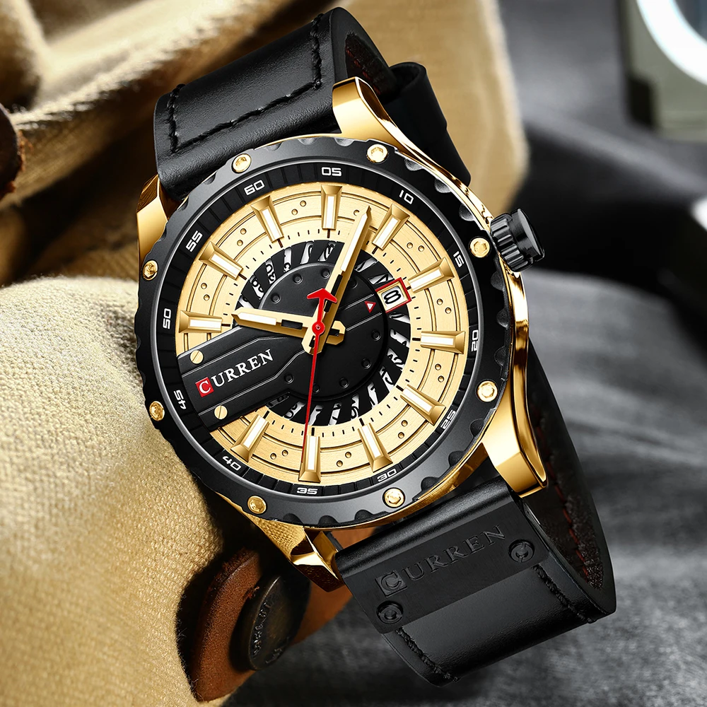 Curren Mens Watches Top Brand Luxury Sport Leather Watch Men Unique Big Dial Wristwatches Waterproof Relogio Masculino 2020 | Наручные