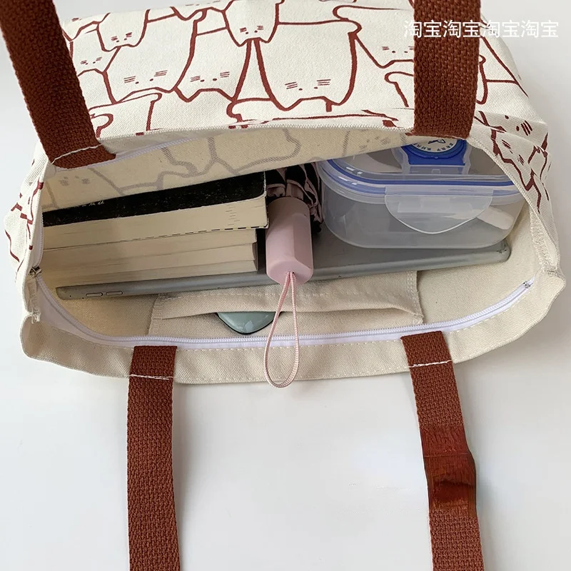 Холщовая Сумка-тоут для женщин вместительная сумочка-Шоппер с милым котом на