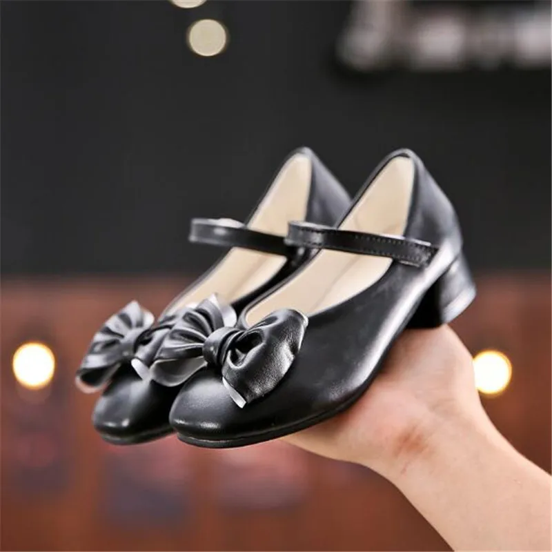 

New Spring/Autumn High Heels Children Girls Dance Shoes Princess Student Bow Performance Leather Shoes Kids Toddler 041
