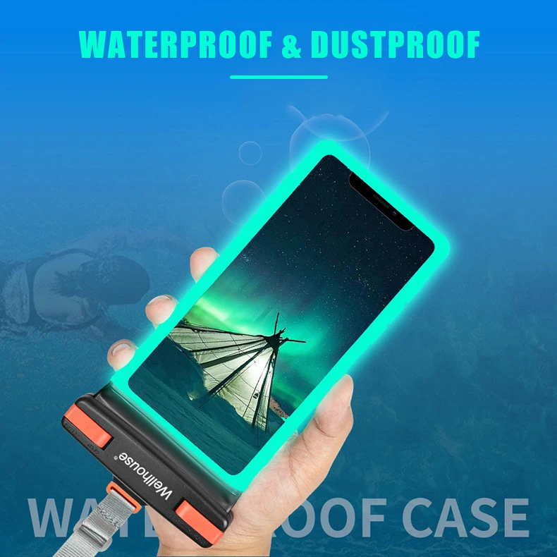 

Reflective Phone Case Waterproof Bag Luminous Water Skiing Surfing Drifting Sandbeach Upstream Swimming Bag 6.5inch