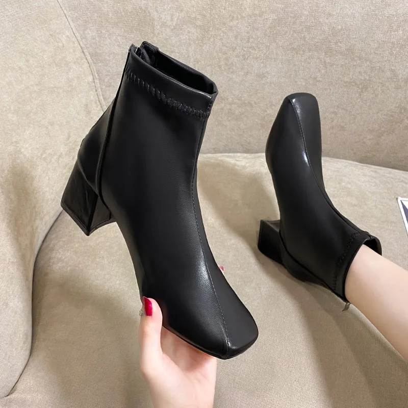 

Women Boots High Heels Female Shoes Round Toe Boots-Women Stiletto Mid-Calf Ladies Rock Autumn Rubber 2021 Low Mid Calf Mid-Cal