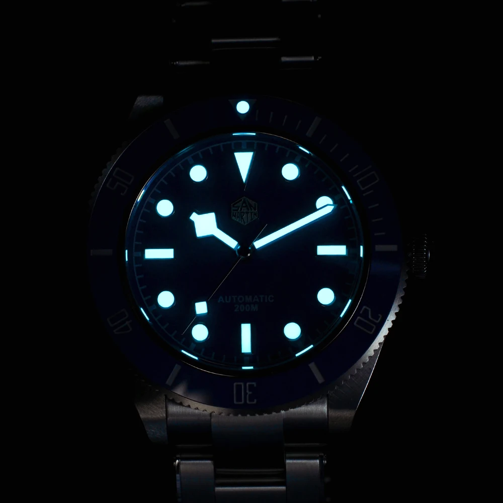 

San Martin Men Watch 40mm Diver BB58 Retro Luxury Water Ghost PT5000 SW200 Rivet Bracelet Sapphire 20Bar Waterproof Luminous