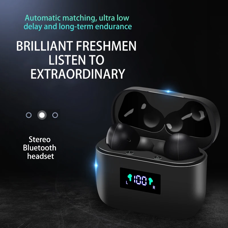 

POWKIDDY New Private Model TWS Digital Display In-Ear Waterproof Subwoofer Bluetooth Wireless Headset Exquisite Gift Earplug T19