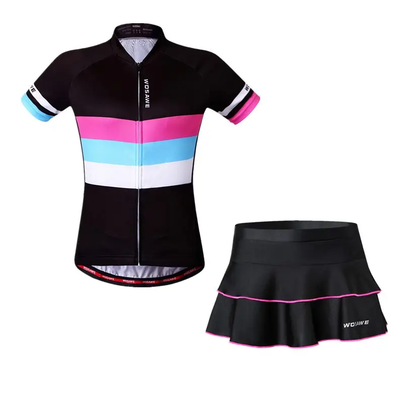WOSAWE Летняя женская мини юбка+ рубашка Ropa Ciclismo Велоспорт Джерси наборы дышащий MTB велосипед одежда с коротким рукавом Одежда