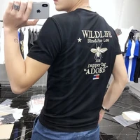 short sleeve t shirt mens embroidery bee 2021 summer new leisure korean handsome versatile high quality cotton slim male top