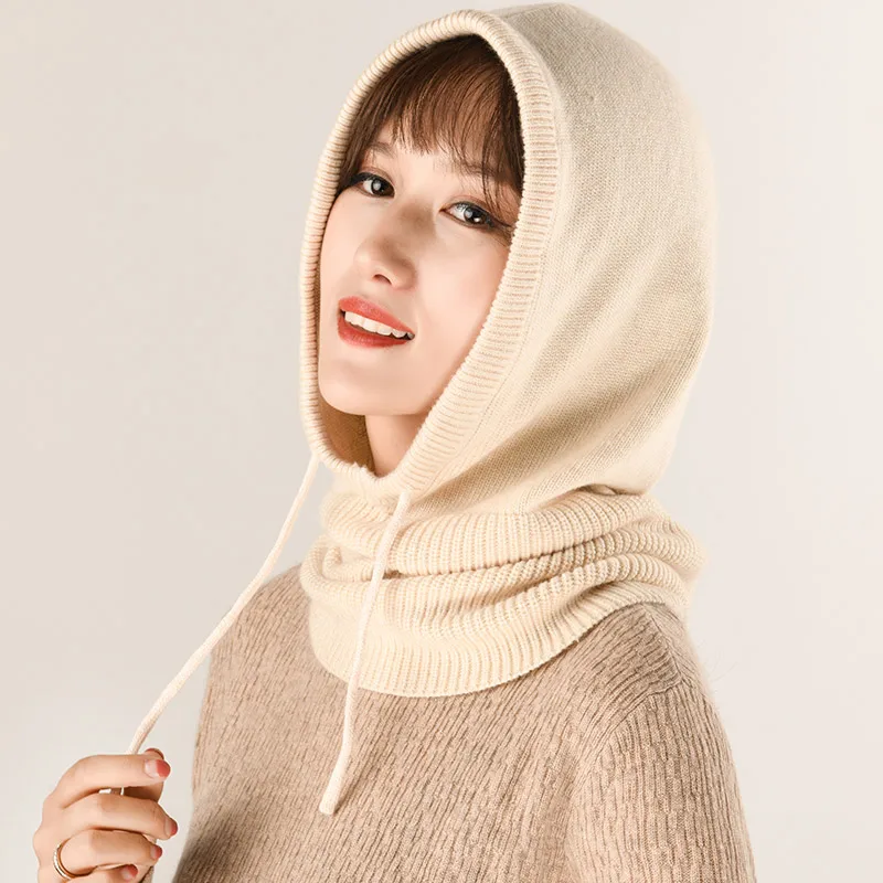 11 Beige Sparsil, унисекс, шерсть, вязанные, с капюшоном, с воротником, регулируемые, эластичные шапки, зимние, для мужчин и женщин, теплые, толстые, кашемировые, на шее, с завязками, шапки - Цвет: 11 Beige