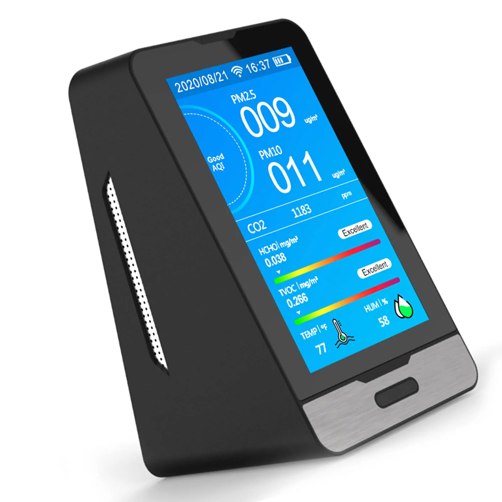 

Монитор качества воздуха, тестер CO2 PM2.5 HCHO TVOC THI, цветной ЖК-экран, 3000 мАч, детектор перезаряжаемой батареи в режиме реального времени