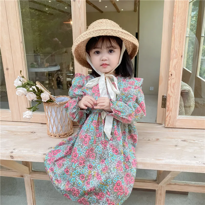 

2021 Beach Floral Girls Kids Dress Spring Summer Baby Tops Bottoming Children Clothes Special Occasion High Quality