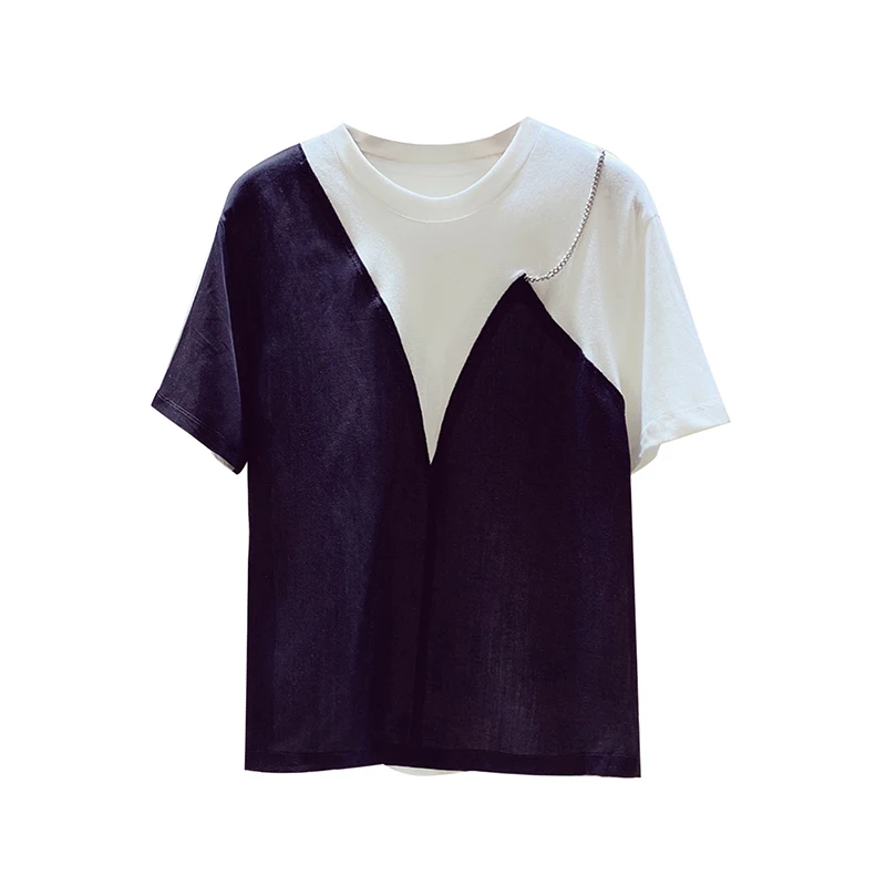 Женская хлопковая футболка с короткими рукавами белая и черная свободная