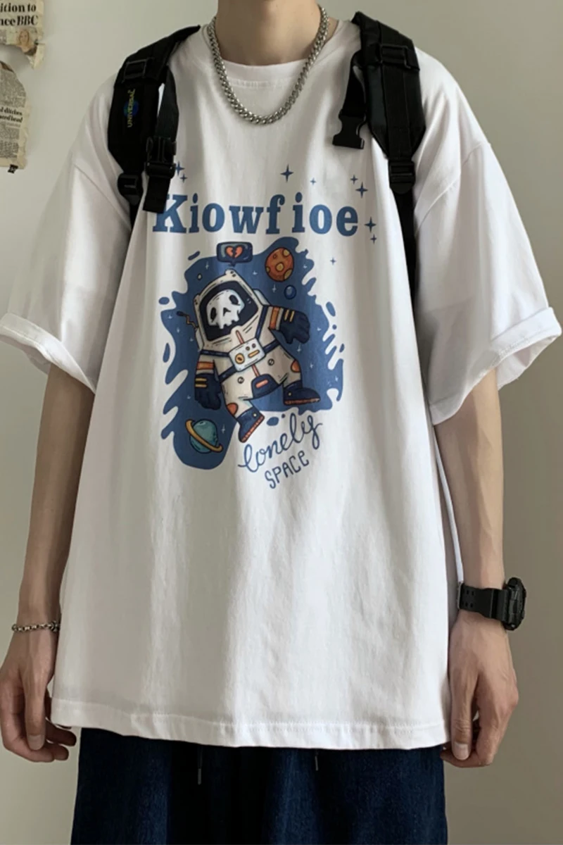 

Short Sleeve T-shirt for Boys Summer Loose Letter Print Casual Top All-Matching Hong Kong Style Half Sleeve