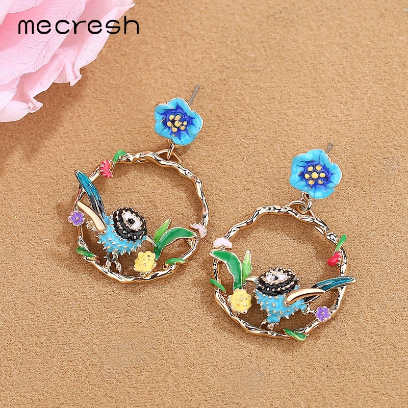 Женские серьги капельки Mecresh романтические с зелеными ветками для девушек милые