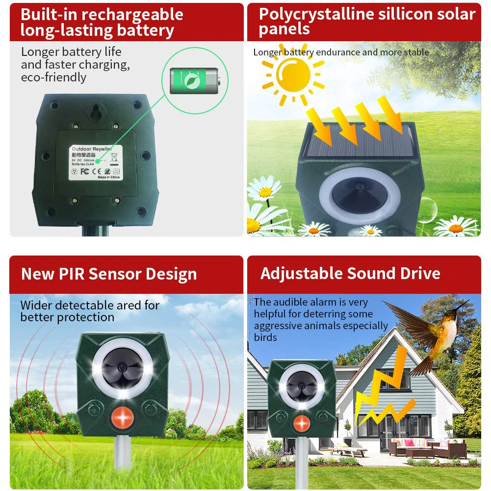 

Solar Cat Repellent Sonic Animal Repeller Battery Operated Outdoor Waterproof for Garden Field Yard Green Gardening tools