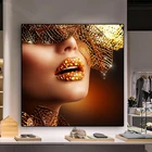 Скандинавский Золотой Картина на холсте женщина, сексуальные плакаты и принты с губами, скандинавские настенные картины для декора гостиной