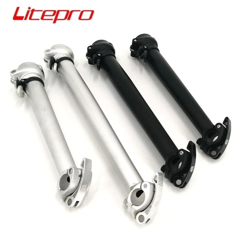 Litepro-vástago de bicicleta plegable, aleación de aluminio, liberación rápida, color negro y plateado, 31cm, 33cm, 37cm, 40cm, 42cm